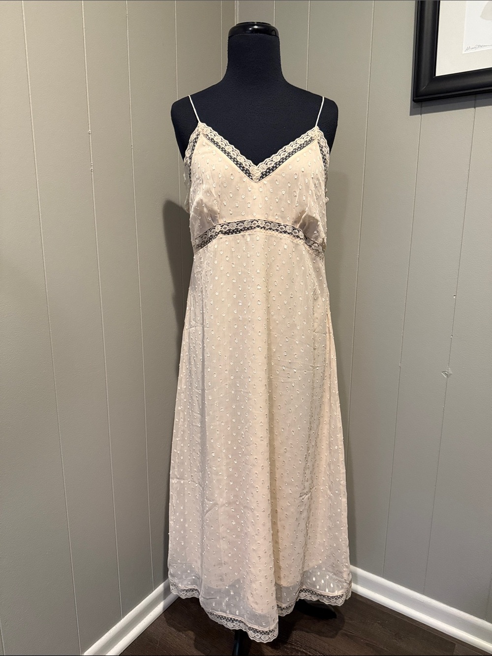 B42 Band of the Free Women’s Medium Cream Lace-Trim Maxi Slip Dress